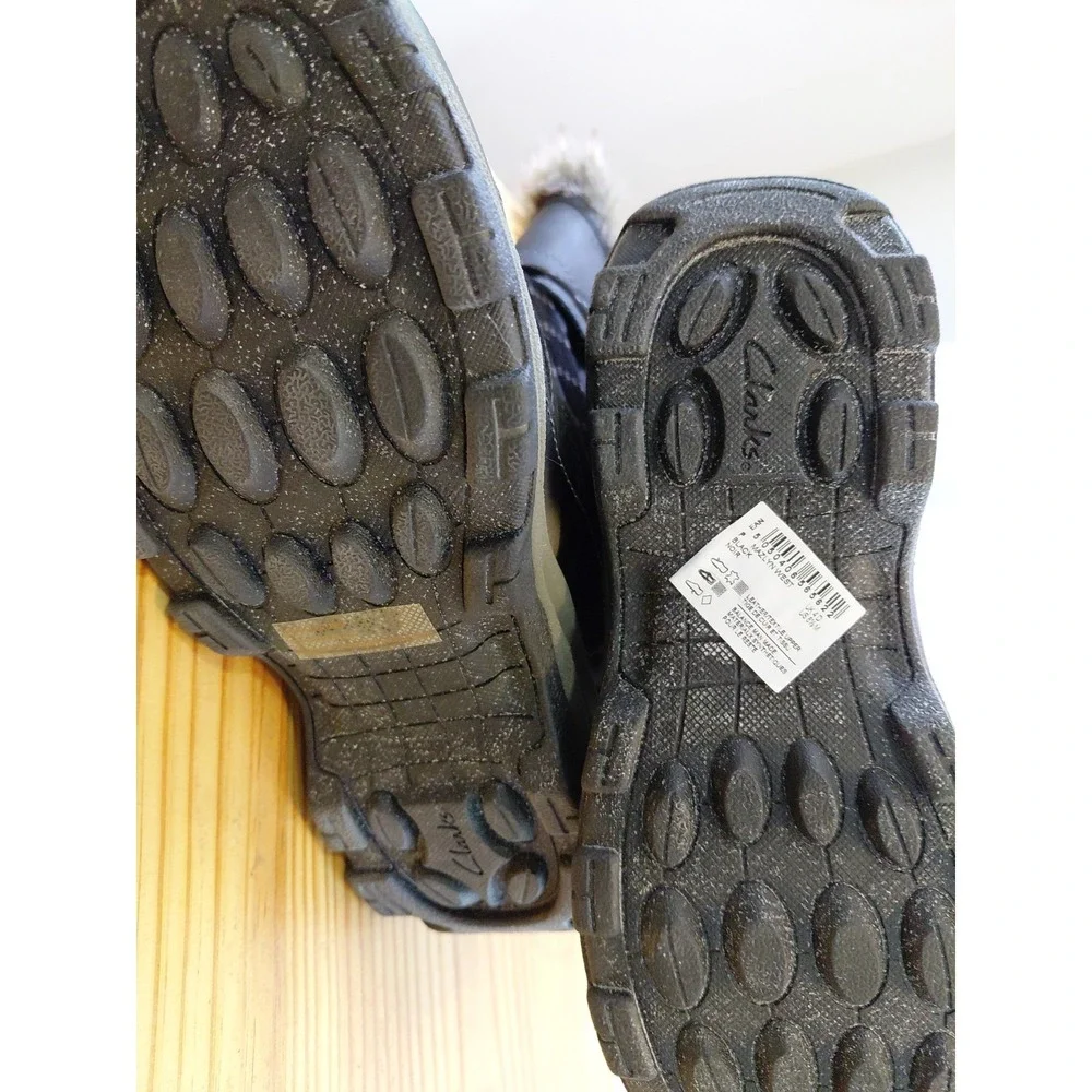 Clarks Mazlyn West Water Resistant Black Leather Fur Winter Boots Size 6.5 New
